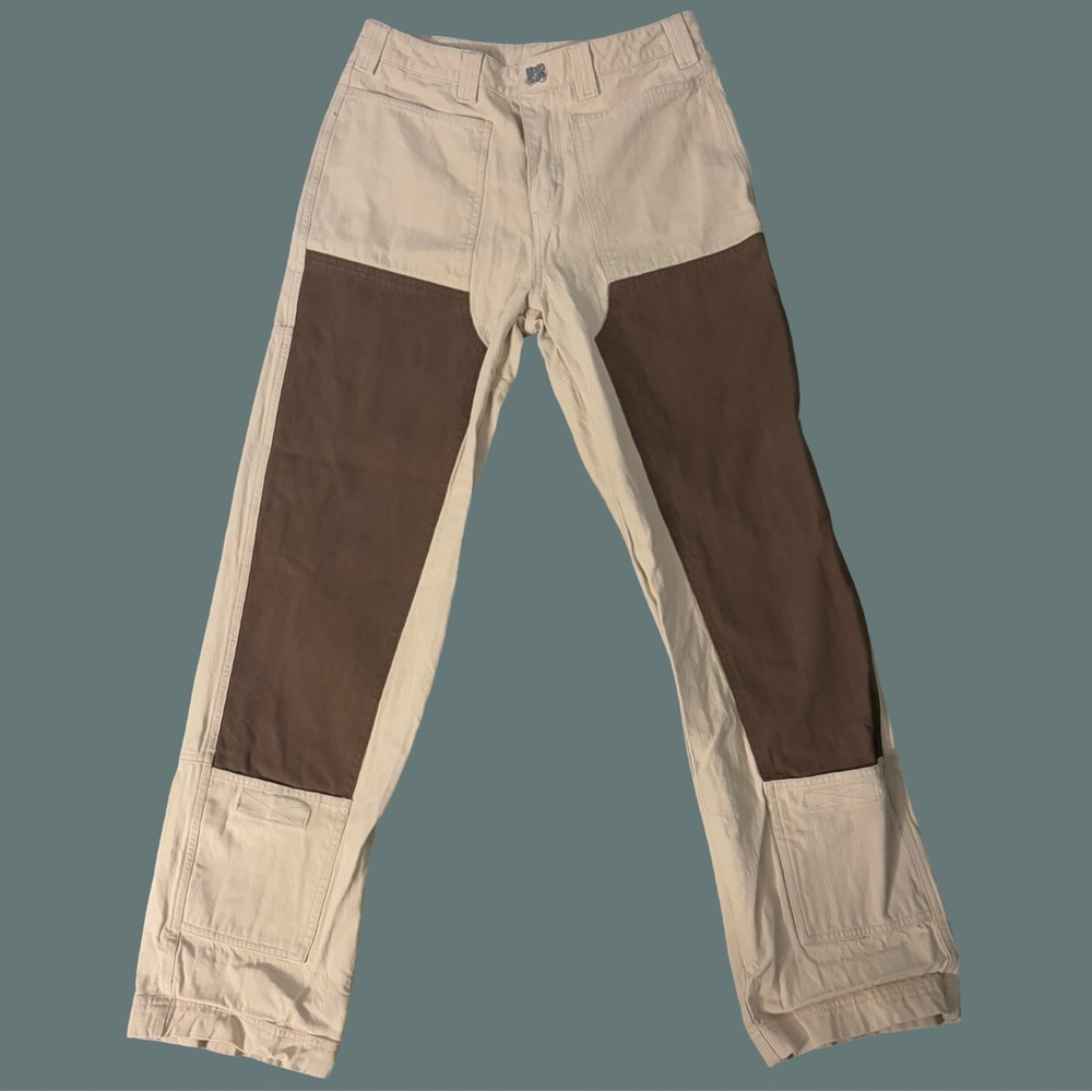 Liquid Lagoon Colorblock Pants Tan Brown Streetwear Skater Logo Y2K